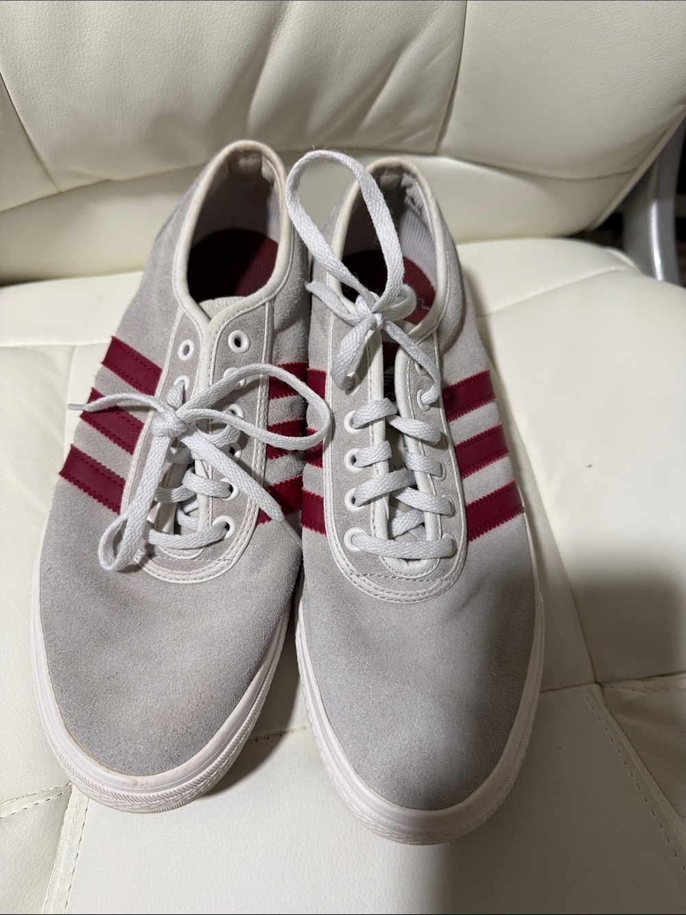 adidas Light Gray Sneakers with Burgundy Stripes